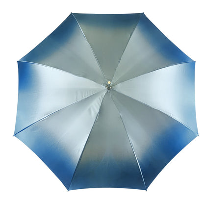 Light blue Ilmarchesato luxury umbrella featuring abstract marine art design, displayed open against a neutral background.