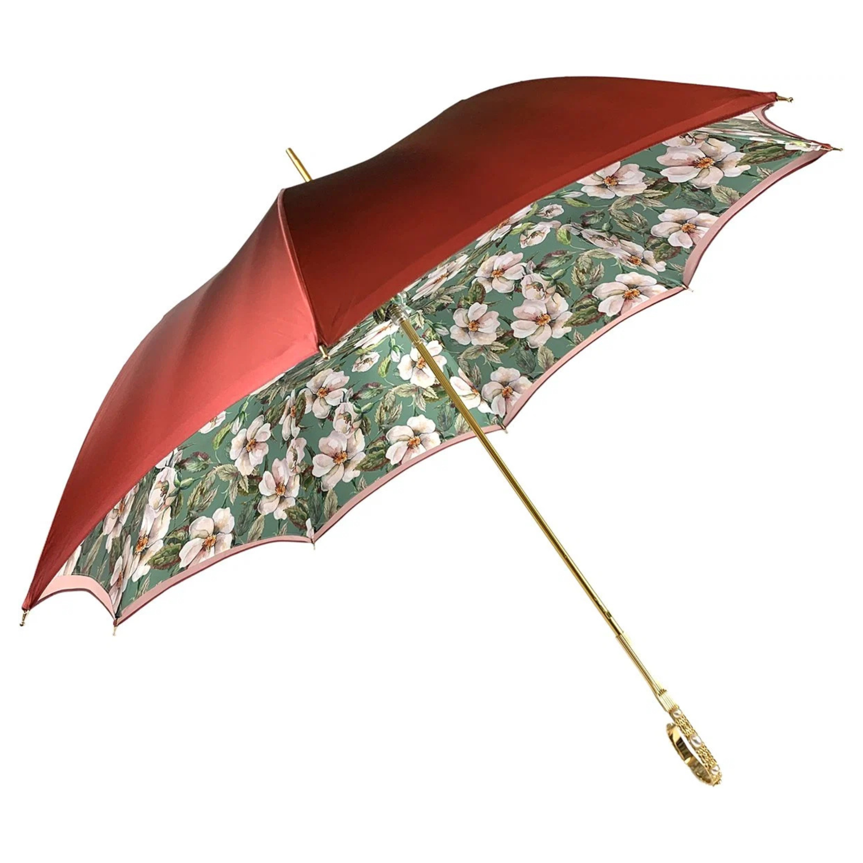 Handcrafted Floral Luxury Umbrella with 24K Gold Handle
