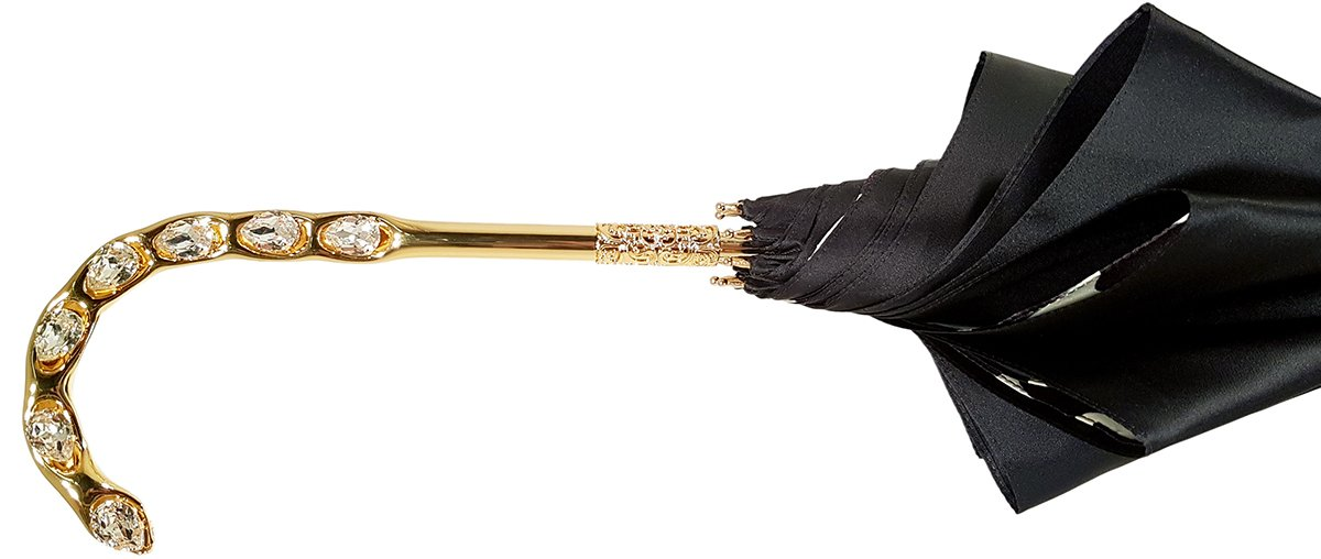 Double Canopy Umbrella – Handmade Italian Black White Plaid Rain Gear