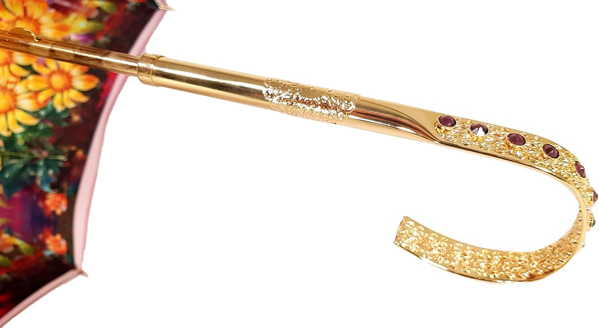 Fuchsia Double Canopy Umbrella – Handmade Satin Floral Interior with Swarovski Handle