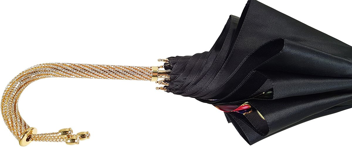 Luxury Double Canopy Umbrella – Swarovski Jeweled Handle | Italian Made Rain Accessory