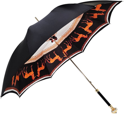 Double Cloth Umbrella – Women's Rain Umbrella with Elegant Horses Print & UV Protection