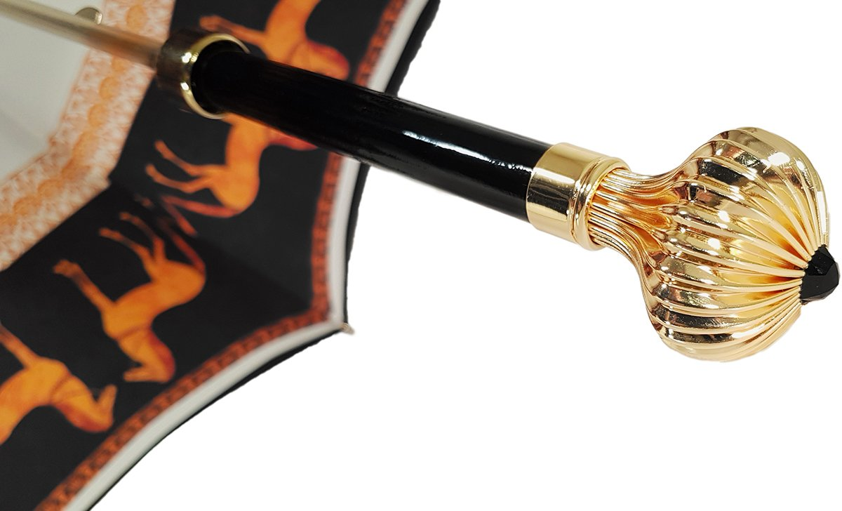 Double Cloth Umbrella – Women's Rain Umbrella with Elegant Horses Print & UV Protection