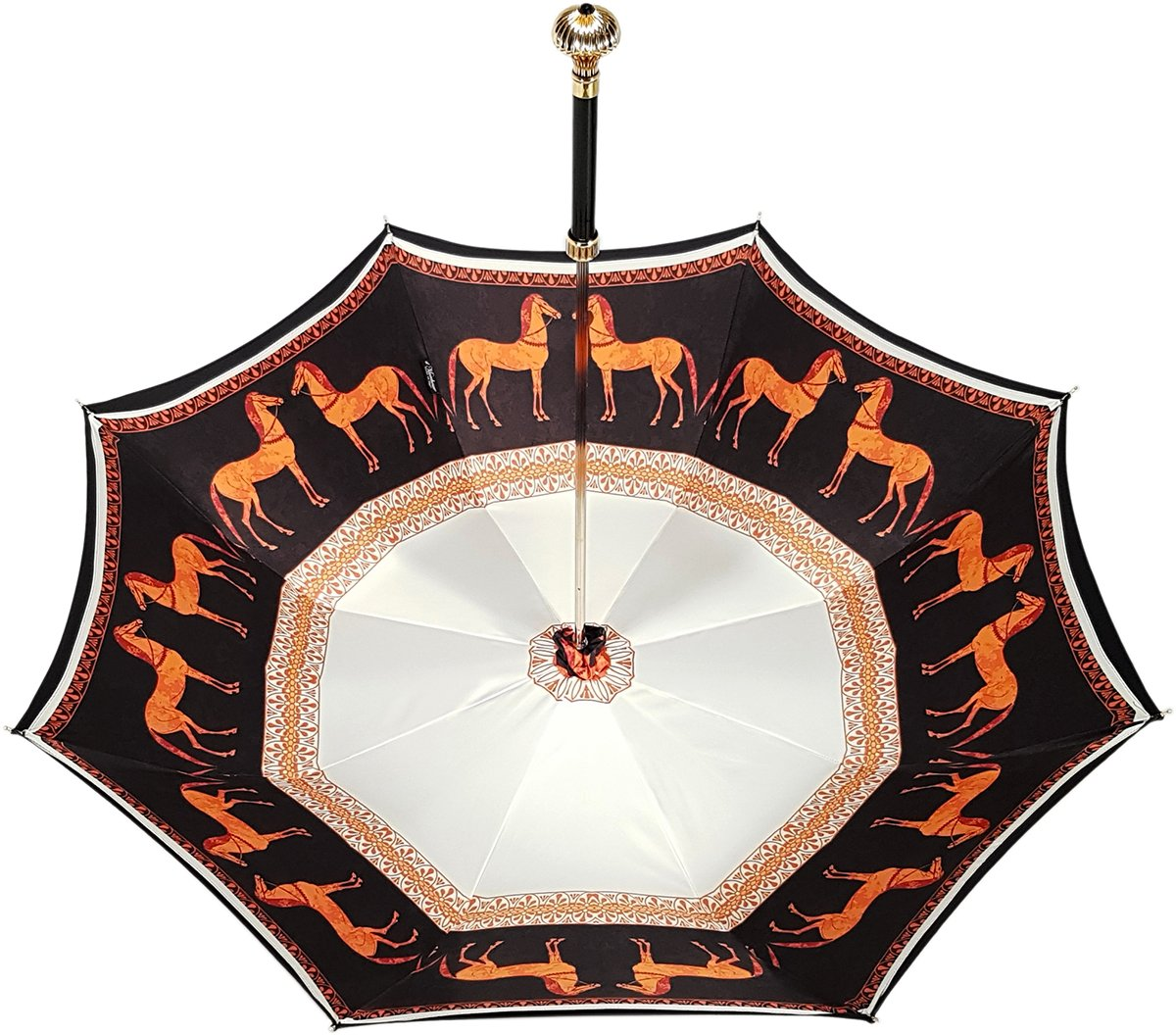 Double Cloth Umbrella – Women's Rain Umbrella with Elegant Horses Print & UV Protection