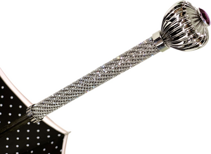 Luxury Women Umbrella – Black and White Umbrella with Swarovski Crystal Handle
