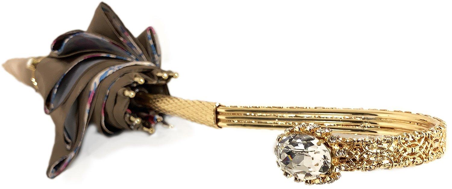 Ivory Umbrella – Handmade Italian Satin Canopy with Fuchsia Floral Interior & 24K Gold Handle