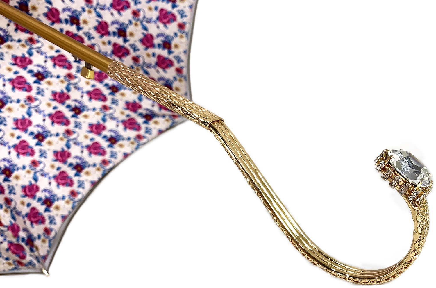Ivory Umbrella – Handmade Italian Satin Canopy with Fuchsia Floral Interior & 24K Gold Handle