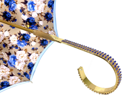 Luxury Blue Umbrella – Italian Handcrafted Blue Rose Automatic Opening Rain Umbrella