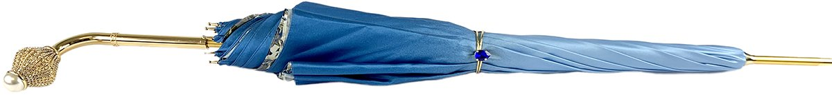 Luxury Floral Umbrella – Light Blue Satin, Swarovski Handle, UV Protection