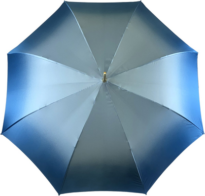 Luxury Floral Umbrella – Light Blue Satin, Swarovski Handle, UV Protection