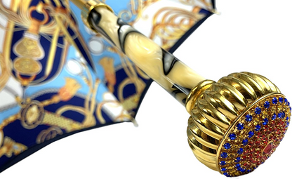 Women's Blue Umbrella – Handmade Italian Double Cloth Canopy | Swarovski Crystal Handle