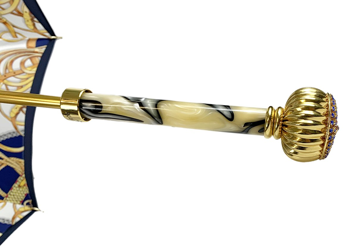 Women's Blue Umbrella – Handmade Italian Double Cloth Canopy | Swarovski Crystal Handle