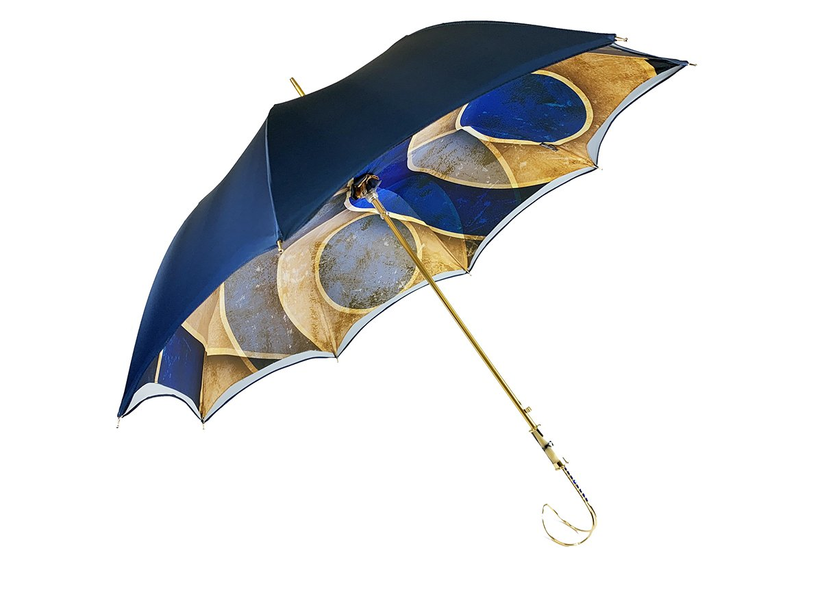 Handcrafted Luxury Umbrella – Italian Satin Double Canopy Rain Umbrella with Blue Swarovski Crystals
