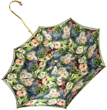 Italian Luxury Umbrella – Elegant Green Floral Double Canopy Rain Umbrella