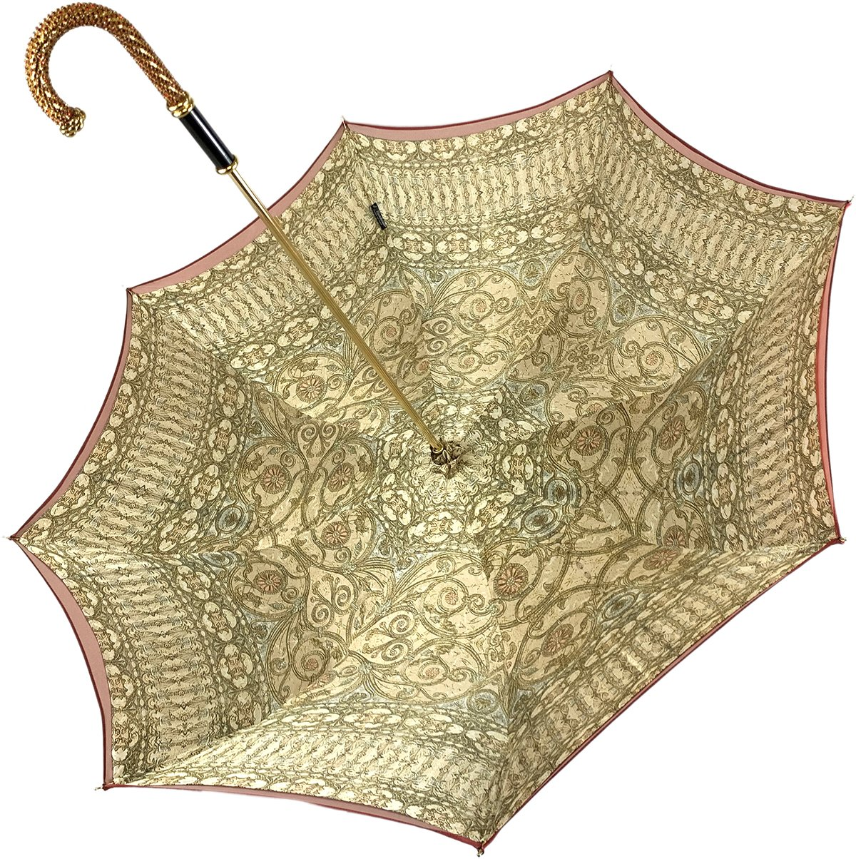 Baroque Print Umbrella – Italian Handmade Luxury Rain Accessory With 24K Gold Handle