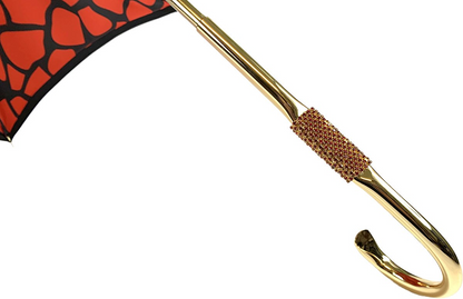 Giraffe Print Umbrella – Handmade Italian Design | Black Satin Canopy, 24K Gold Handle