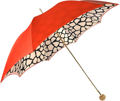Luxury Giraffe Umbrella – Handmade Italian Rain Umbrella With Red Satin Canopy