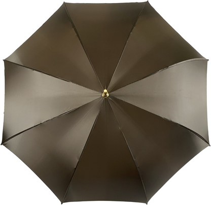 Double Cloth Umbrella – Brown Satin Rain Umbrella with Rhombus Pattern & Gold-Plated Handle