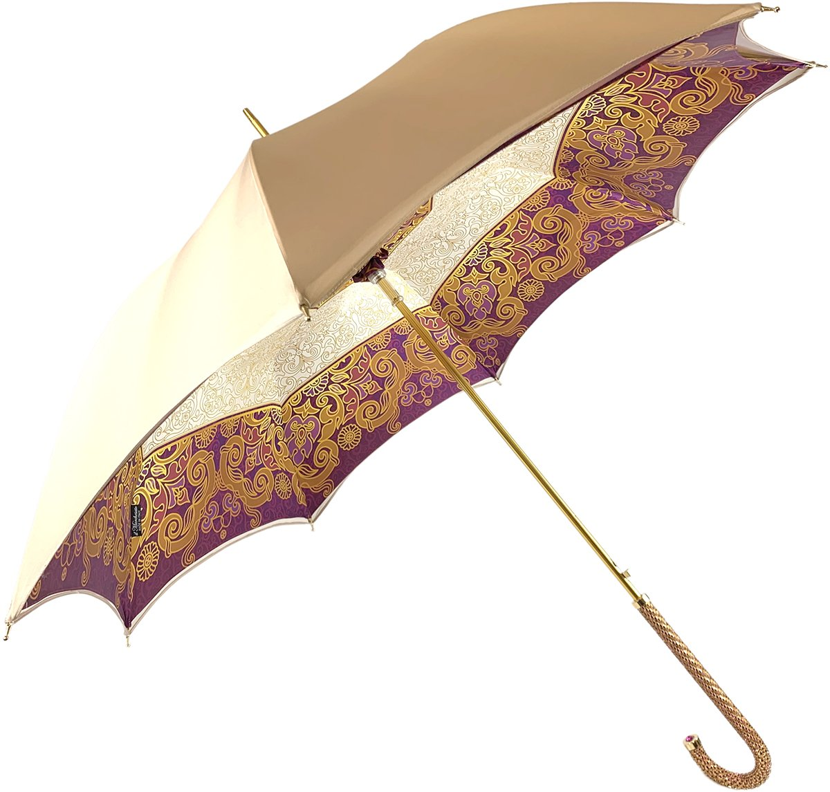 Cream Double Fabric Umbrella – Luxury Rain Umbrella with Gold Plated Handle & UV Protection