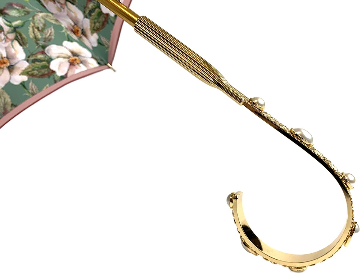 Flowered Umbrella - Luxury Rain Umbrella With 24K Gold Handle & Satin Fabric