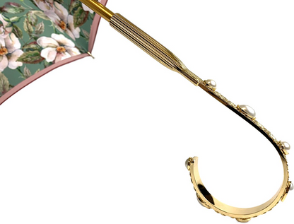 Flowered Umbrella - Luxury Rain Umbrella With 24K Gold Handle & Satin Fabric