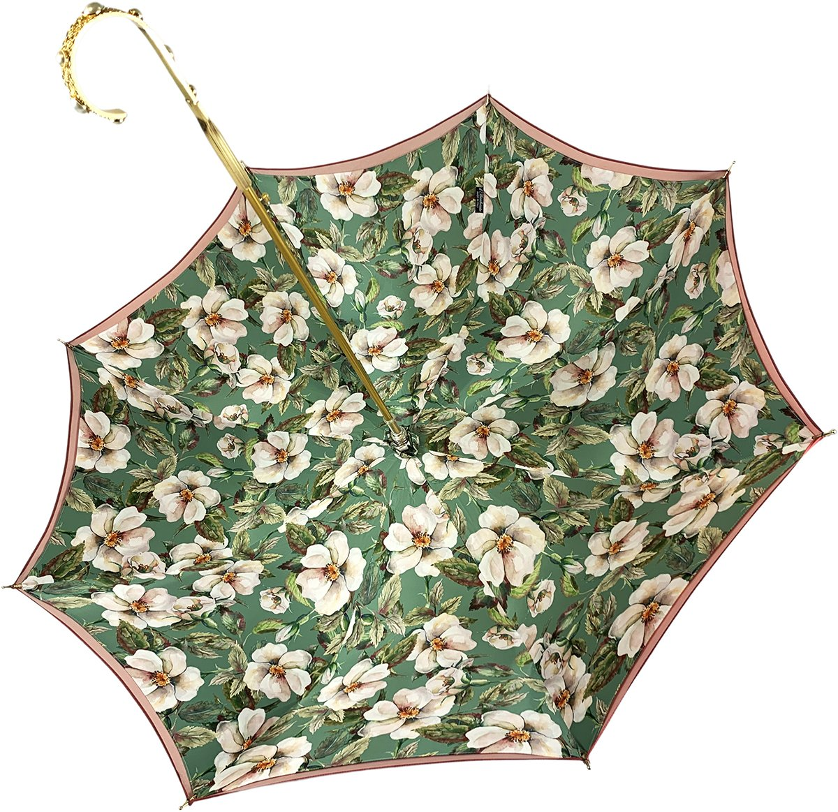 Flowered Umbrella - Luxury Rain Umbrella With 24K Gold Handle & Satin Fabric
