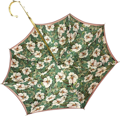 Flowered Umbrella - Luxury Rain Umbrella With 24K Gold Handle & Satin Fabric