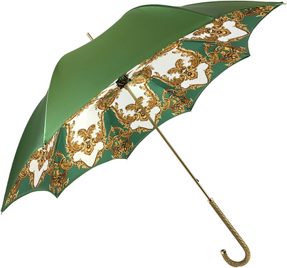 Elegant Green Umbrella – Handcrafted Italian Rain Gear with Gold Handle & UV Protection