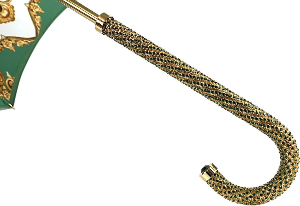 Elegant Green Umbrella – Handcrafted Italian Rain Gear with Gold Handle & UV Protection