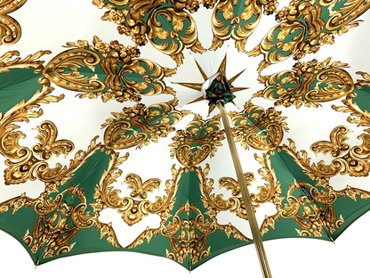 Elegant Green Umbrella – Handcrafted Italian Rain Gear with Gold Handle & UV Protection