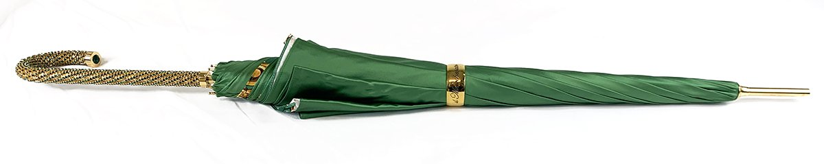 Elegant Green Umbrella – Handcrafted Italian Rain Gear with Gold Handle & UV Protection