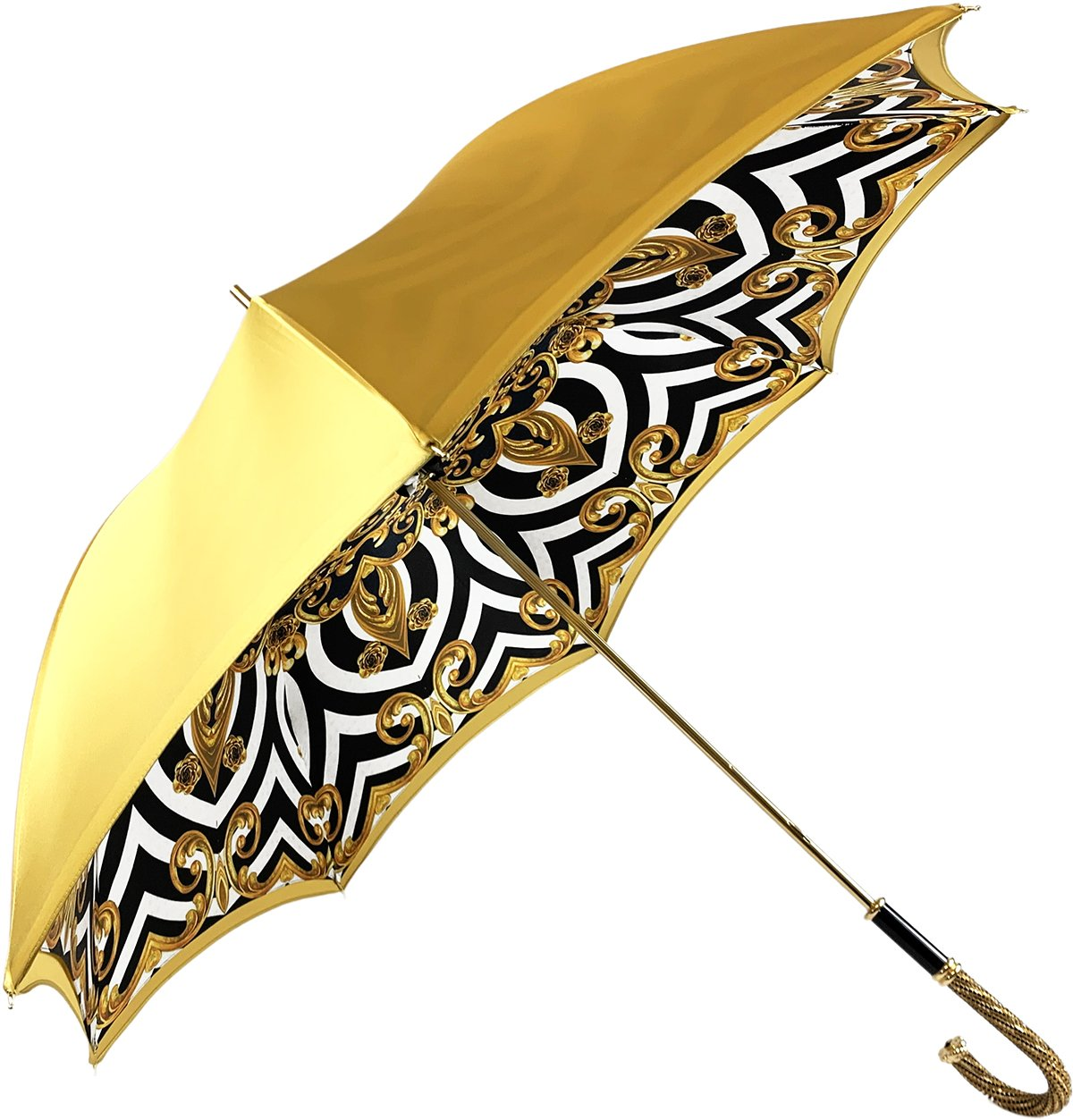 Yellow Gold Umbrella – Double Canopy Handmade Italian Satin Luxury Rain Gear