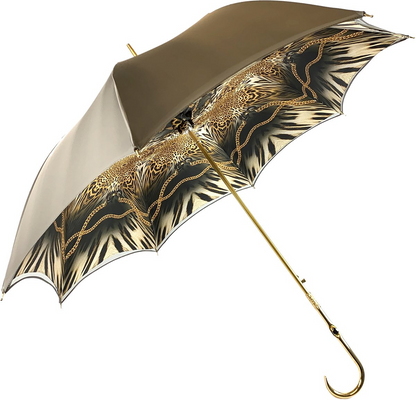 Double Cloth Umbrella – Elegant Chocolate Color | Gold Plated Handle, UV Protection