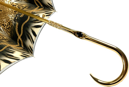 Double Cloth Umbrella – Elegant Chocolate Color | Gold Plated Handle, UV Protection