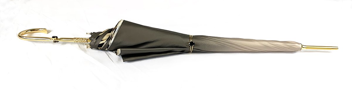 Double Cloth Umbrella – Elegant Chocolate Color | Gold Plated Handle, UV Protection