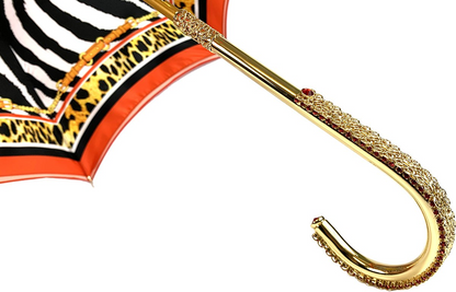 Double Cloth Umbrella – Handmade Italian Leopard Print With 24K Gold Handle
