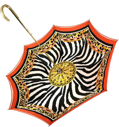Double Cloth Umbrella – Handmade Italian Leopard Print With 24K Gold Handle