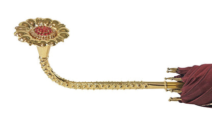 Luxury Burgundy Umbrella – Automatic Open, Swarovski Crystal Handle, Lace Interior