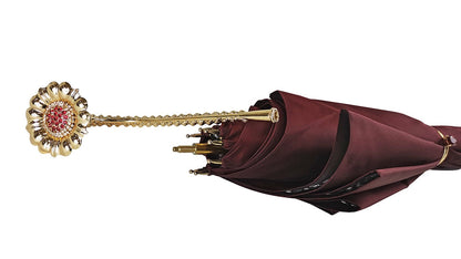 Luxury Burgundy Umbrella – Automatic Open, Swarovski Crystal Handle, Lace Interior