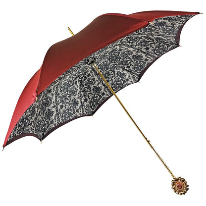 Luxury Burgundy Umbrella – Automatic Open, Swarovski Crystal Handle, Lace Interior
