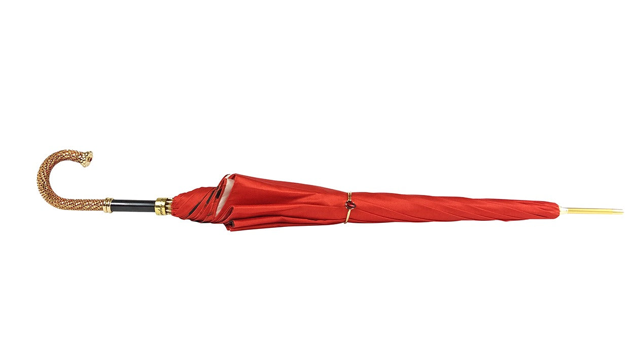 Romantic Red Roses Umbrella – Handmade Luxury Umbrella with Gold-Plated Brass Handle