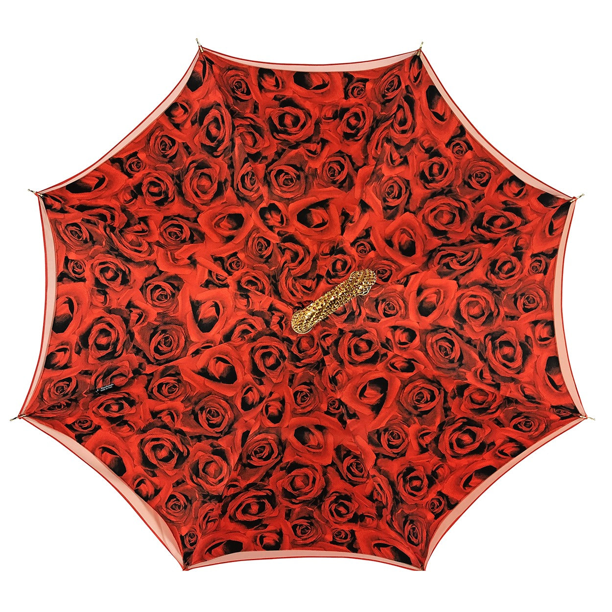 Romantic Red Roses Umbrella – Handmade Luxury Umbrella with Gold-Plated Brass Handle