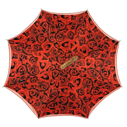 Romantic Red Roses Umbrella – Handmade Luxury Umbrella with Gold-Plated Brass Handle