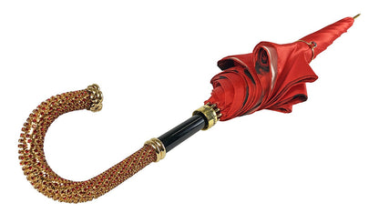 Romantic Red Roses Umbrella – Handmade Luxury Umbrella with Gold-Plated Brass Handle
