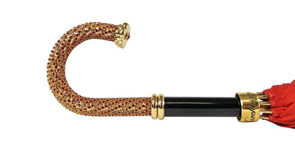 Romantic Red Roses Umbrella – Handmade Luxury Umbrella with Gold-Plated Brass Handle