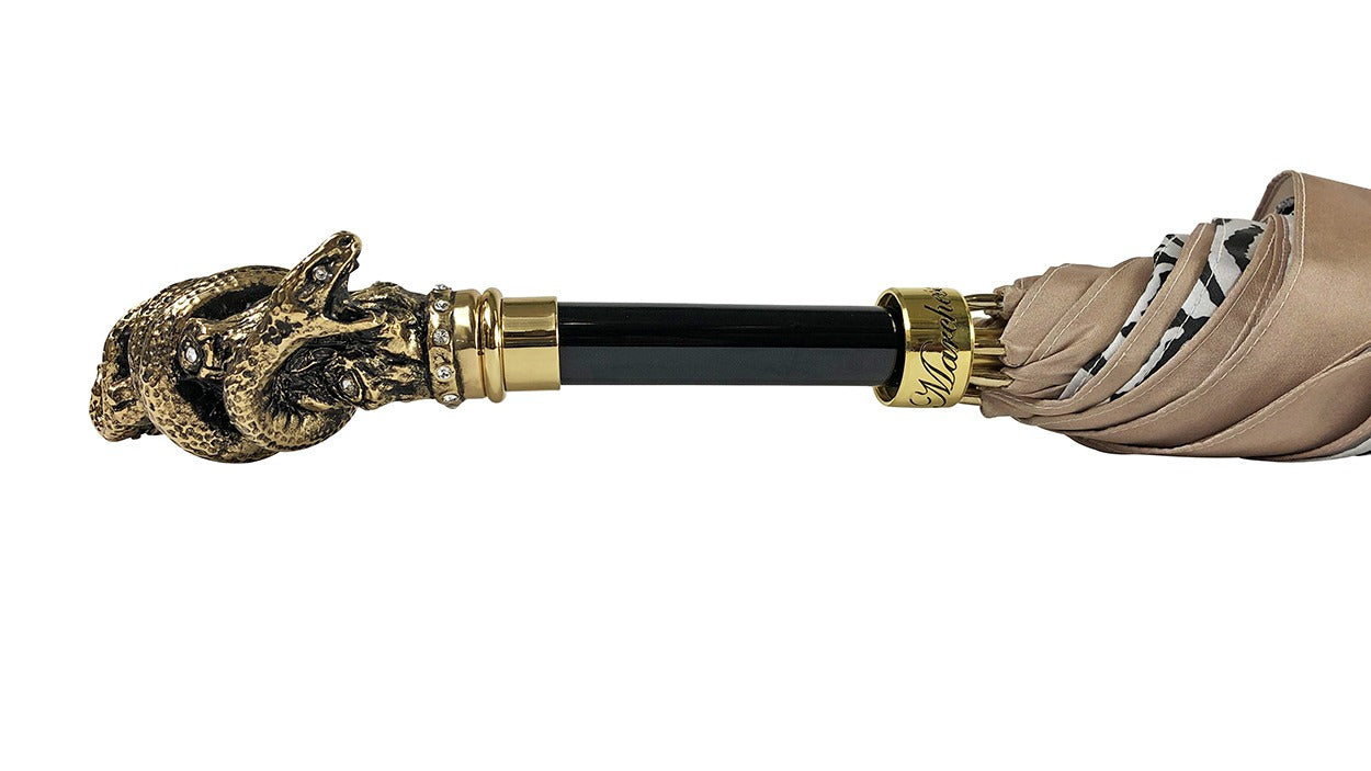 Animalier Umbrella – Luxury Rain Umbrella with Gold Snake Handle & Swarovski Crystals