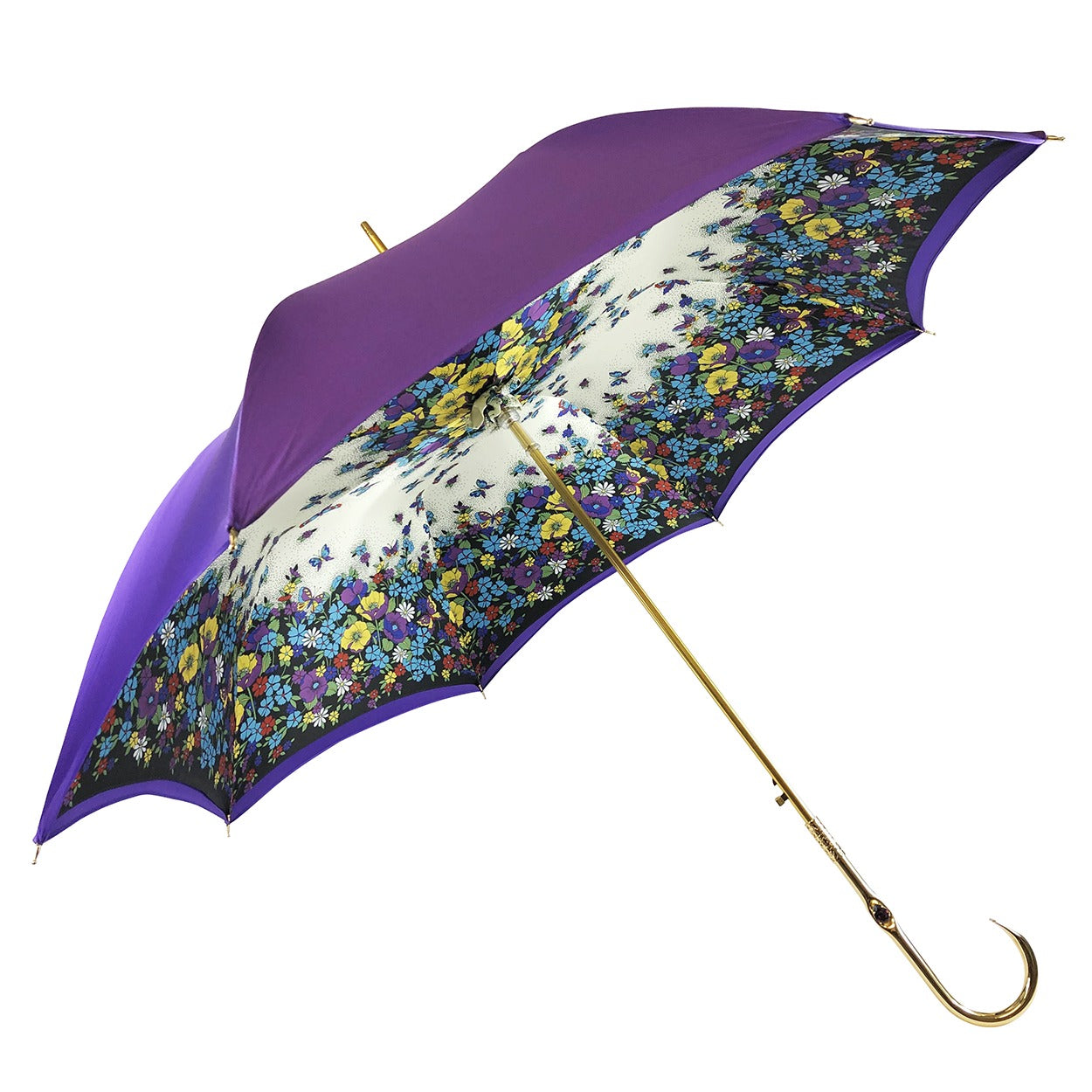 Handmade Italian Umbrella – Purple Satin Butterfly Design with Swarovski Crystal Handle