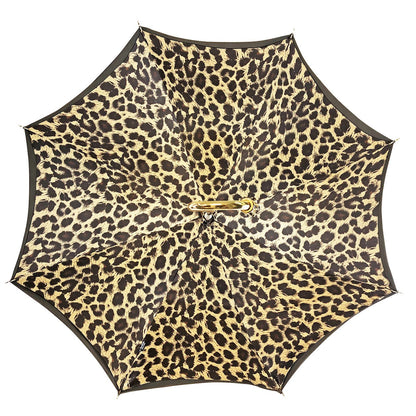 Luxury Leopard Umbrella – Handmade Swarovski Crystal Handle, Satin Canopy