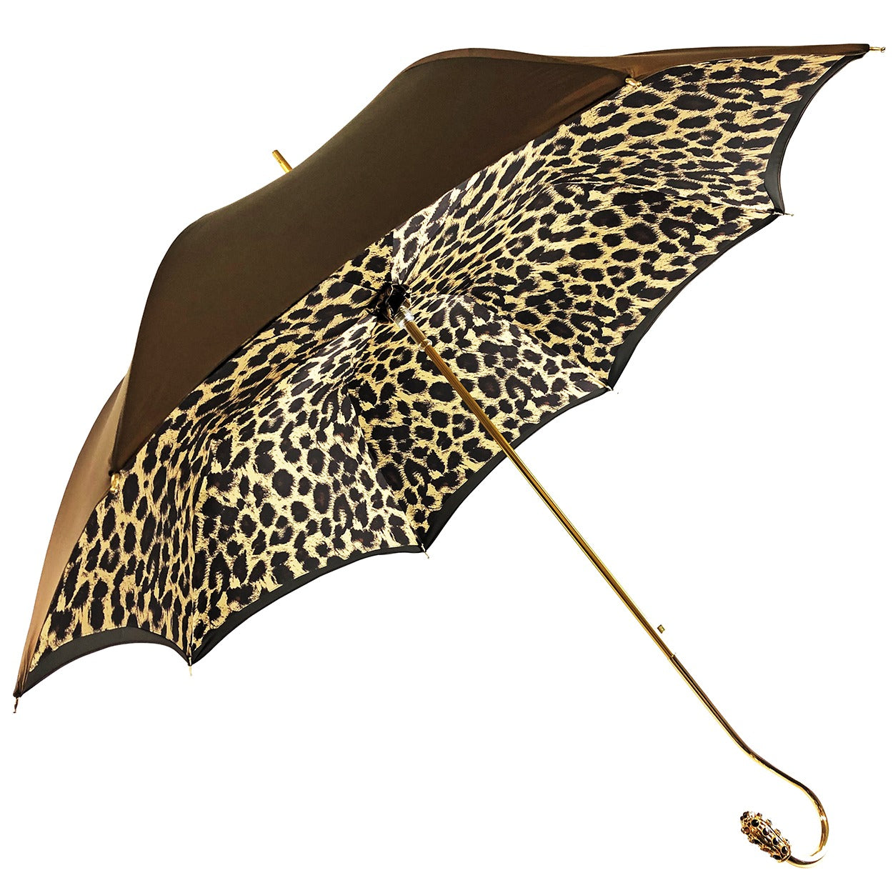Luxury Leopard Umbrella – Handmade Swarovski Crystal Handle, Satin Canopy