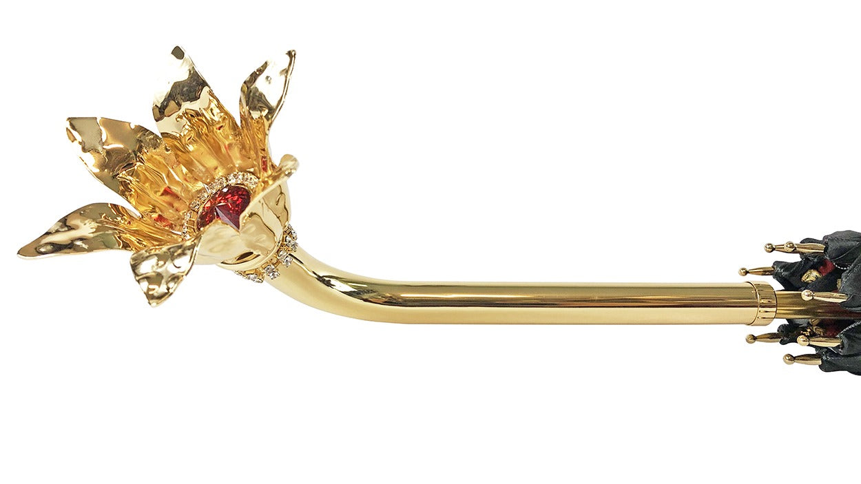 Green Red Umbrella – Automatic Open Satin Fabric Umbrella with Gold Plated Handle